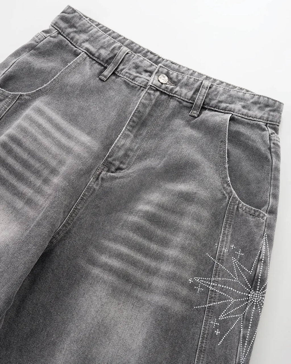 Star Graphic Rhinestone Barrel Baggy Jeans | Flation Streetewear