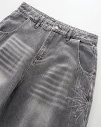 Star Graphic Rhinestone Barrel Baggy Jeans | Flation Streetewear