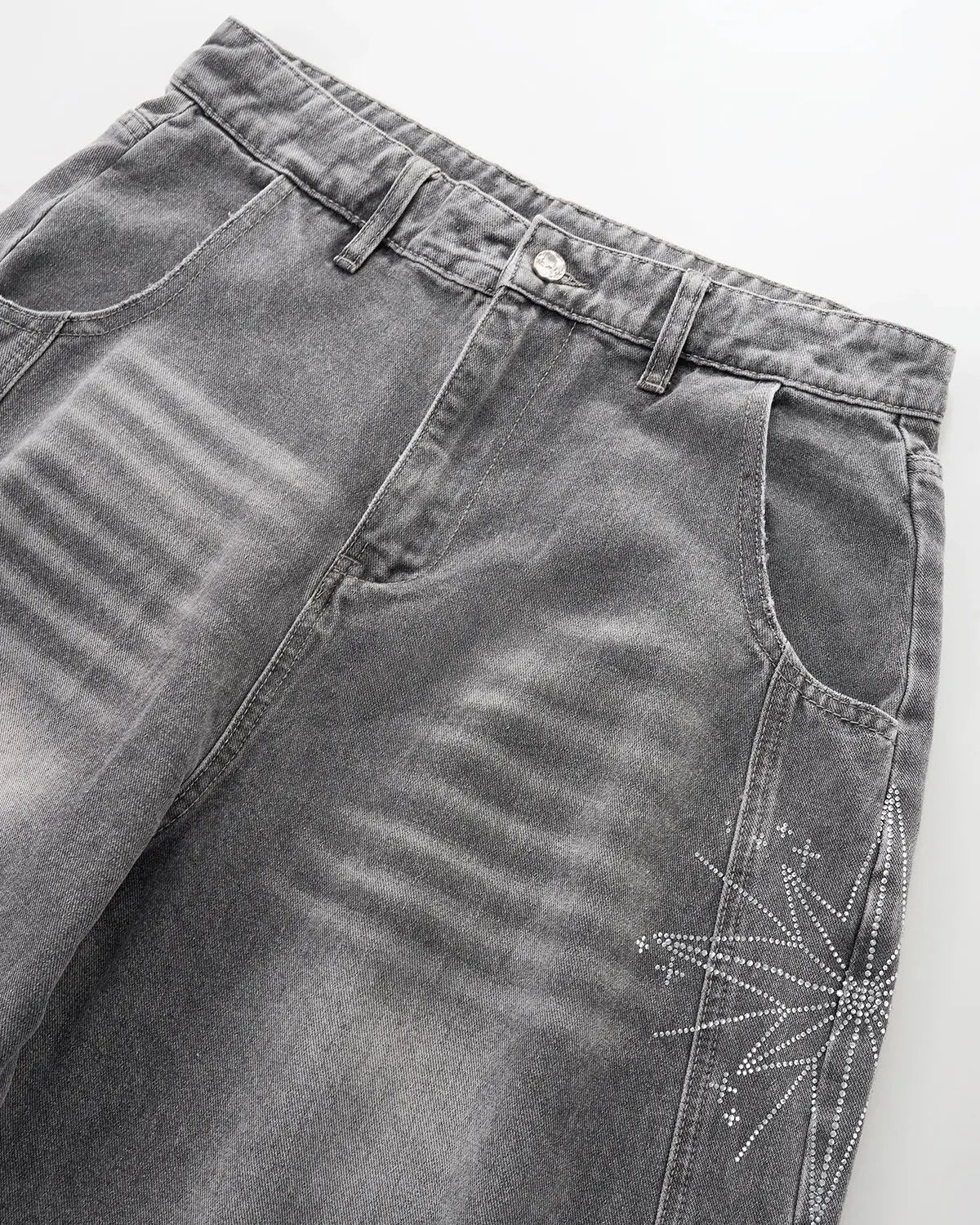 Star Graphic Rhinestone Barrel Baggy Jeans | Flation Streetewear