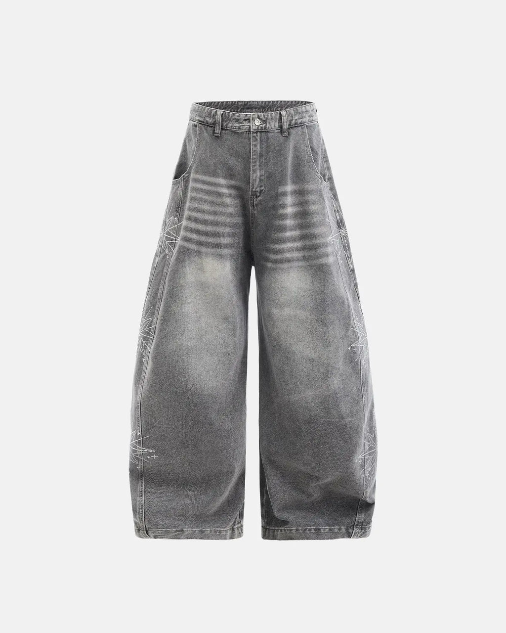 Star Graphic Rhinestone Barrel Baggy Jeans | Flation Streetewear