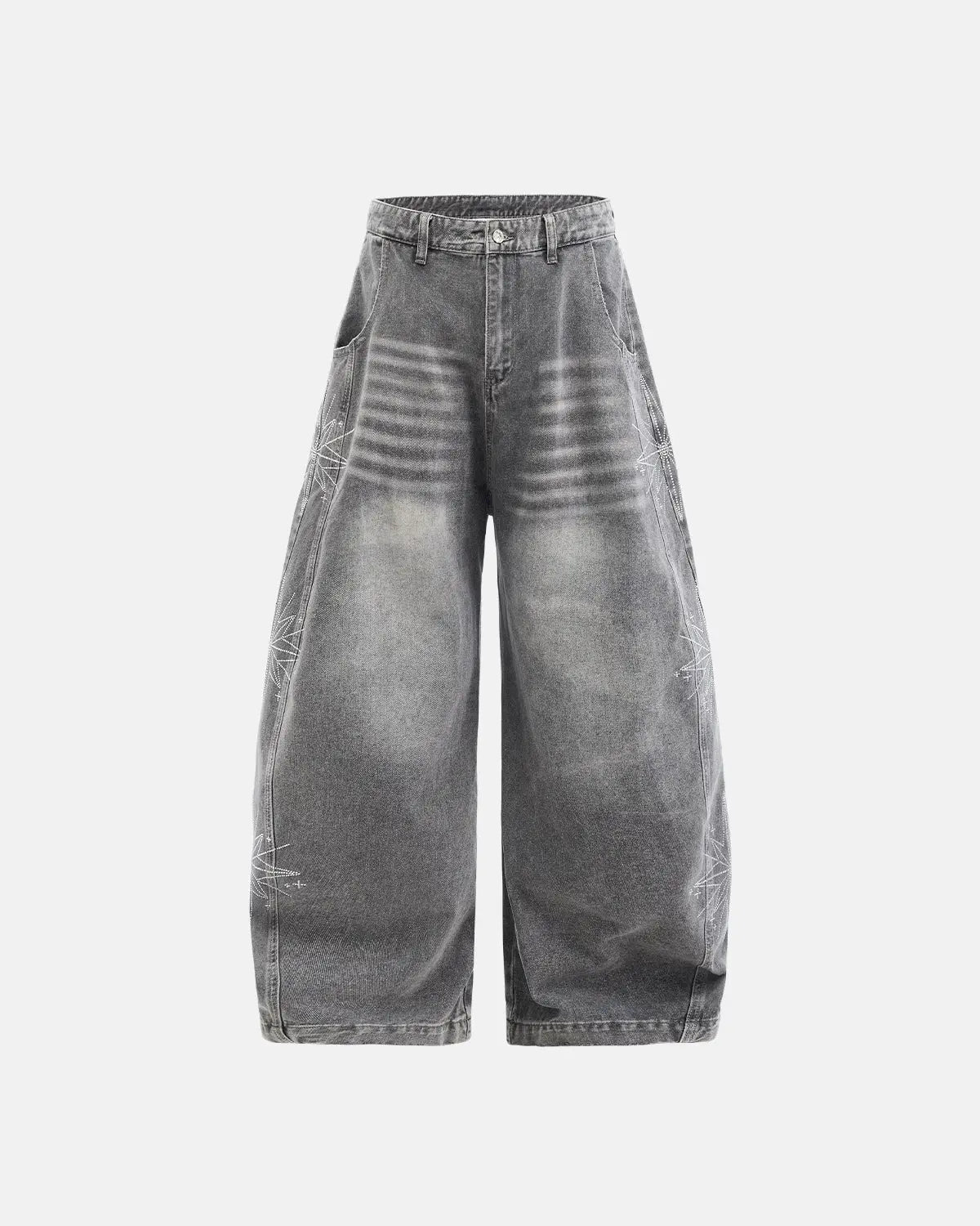Star Graphic Rhinestone Barrel Baggy Jeans | Flation Streetewear