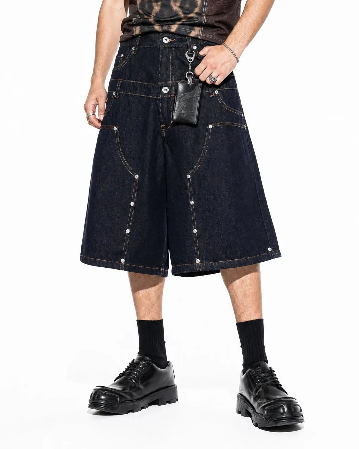 Double Waist Rivet Baggy Jorts | Flation  Streetwear