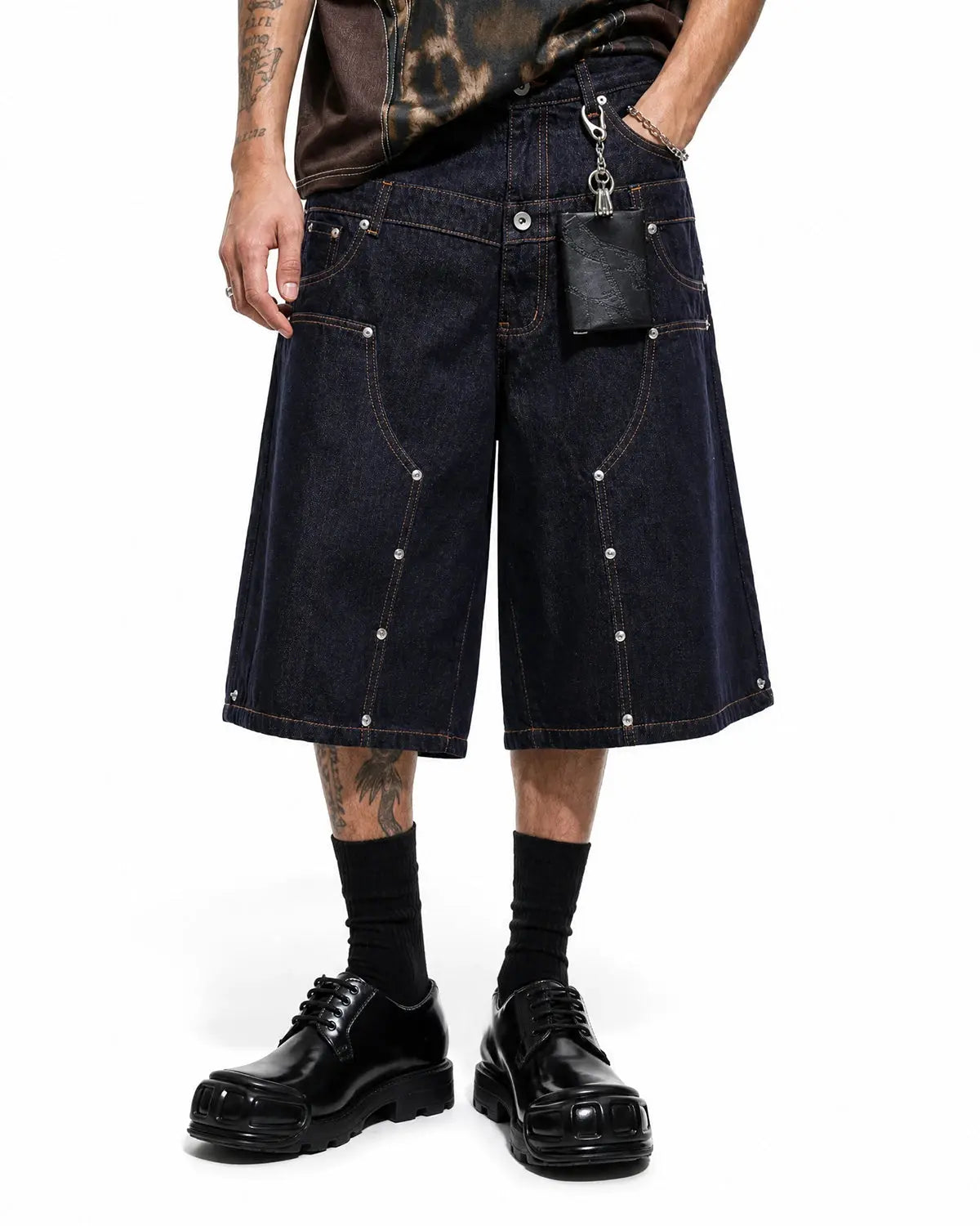 Double Waist Rivet Baggy Jorts | Flation  Streetwear