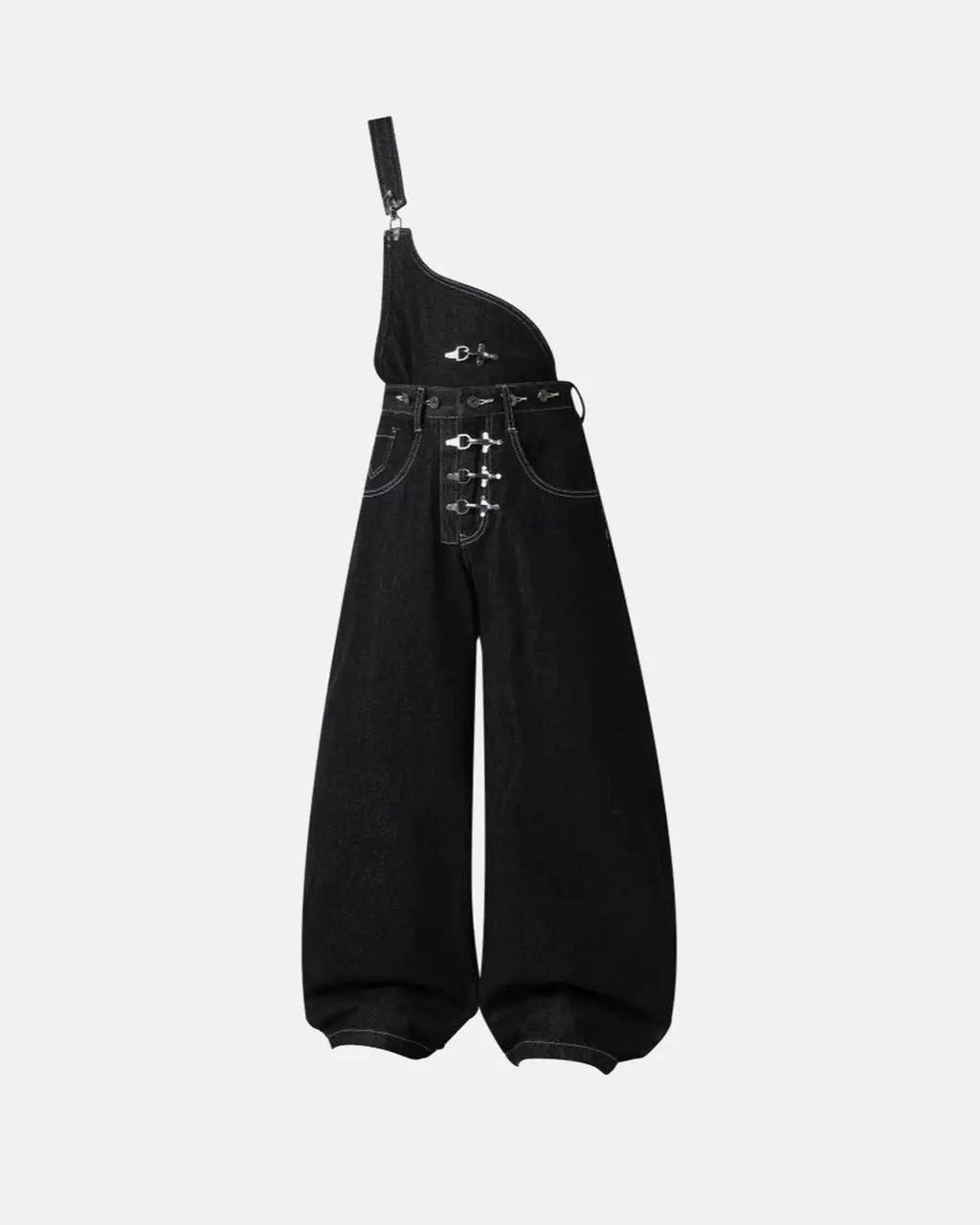 Asymmetric Buckle Denim Overalls Jeans | Flation Streetwear