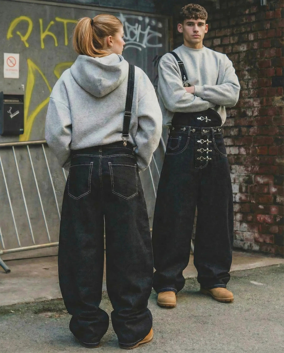 Asymmetric Buckle Denim Overalls Jeans | Flation Streetwear