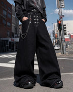 Asymmetric Buckle Denim Overalls Jeans | Flation Streetwear