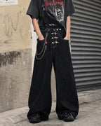Asymmetric Buckle Denim Overalls Jeans | Flation Streetwear