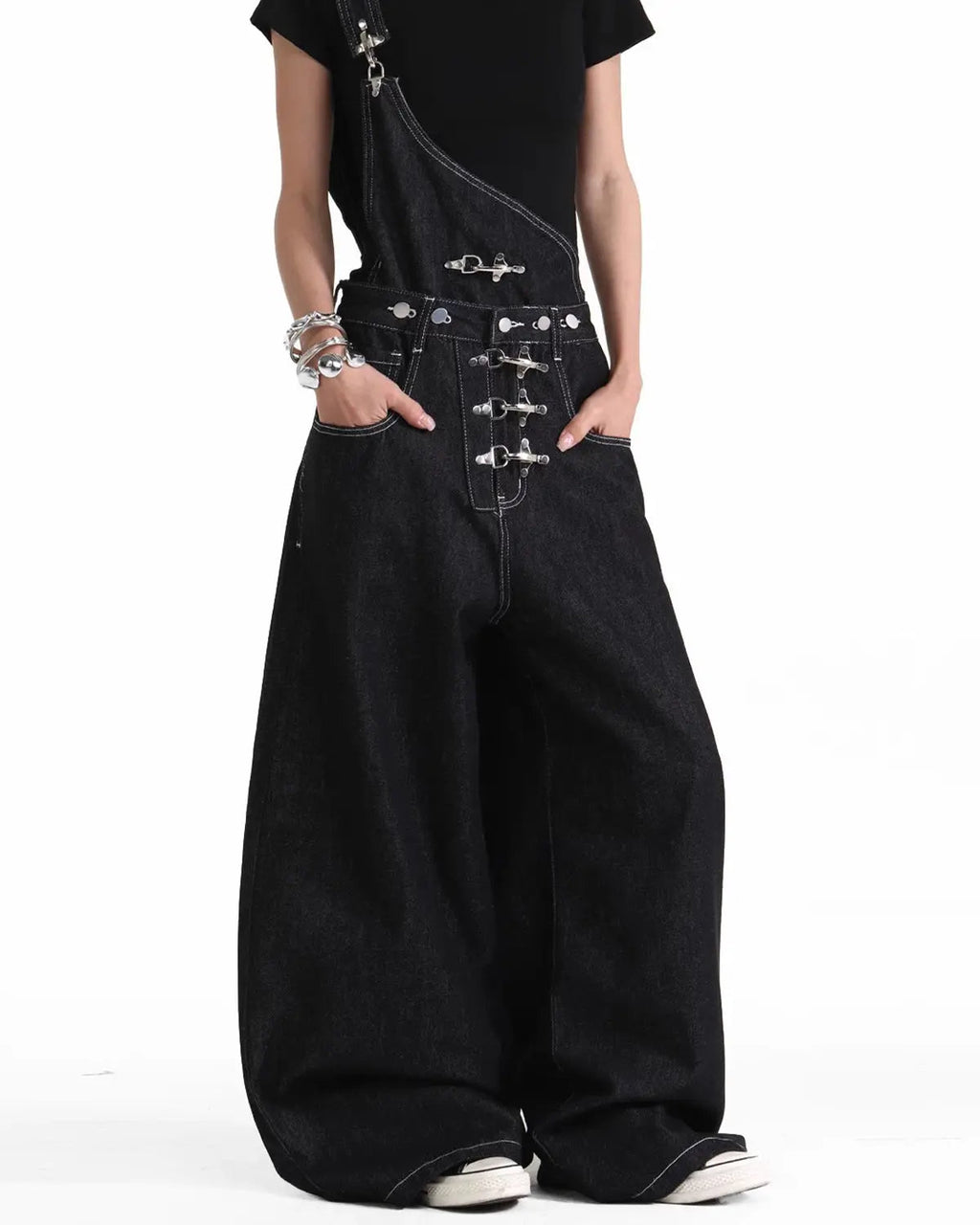 Asymmetric Buckle Denim Overalls Jeans | Flation Streetwear