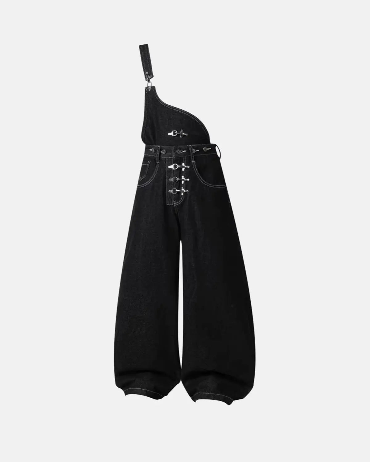 Asymmetric Buckle Denim Overalls Jeans | Flation Streetwear