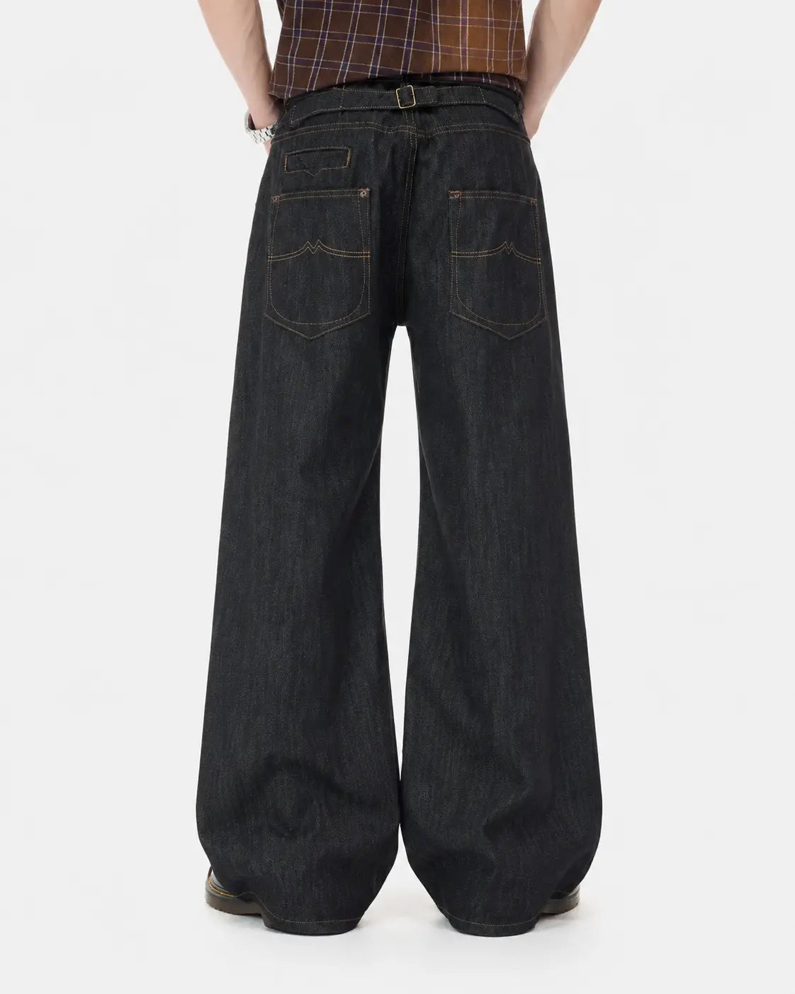 Cinch Back Raw Wide Leg Baggy Jeans | Flation Streetwear