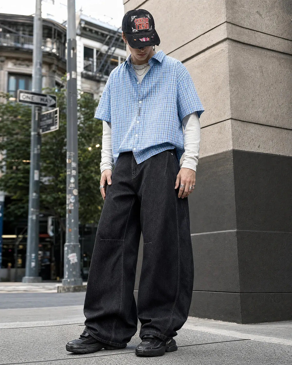 Flation Raw Color Barrel Baggy Jeans