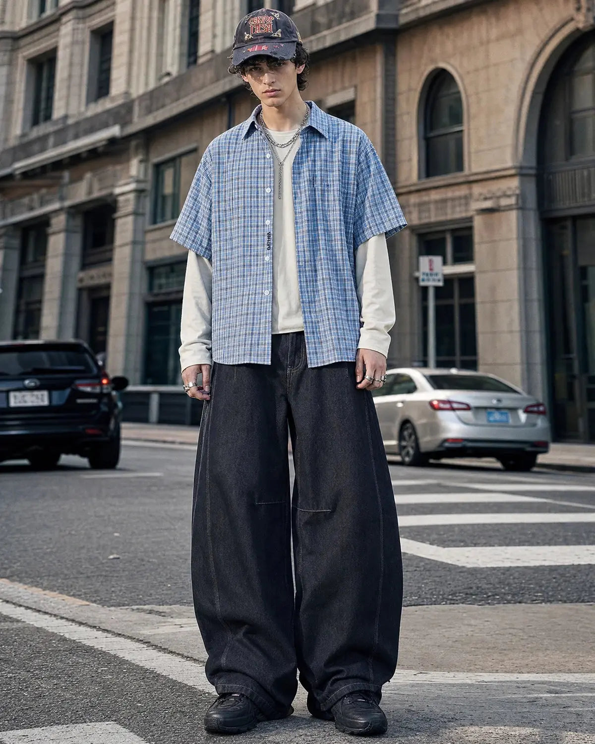 Flation Raw Color Barrel Baggy Jeans