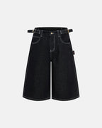 Raw Denim Baggy Jorts with Adjustable Tabs | Flation Streetwear