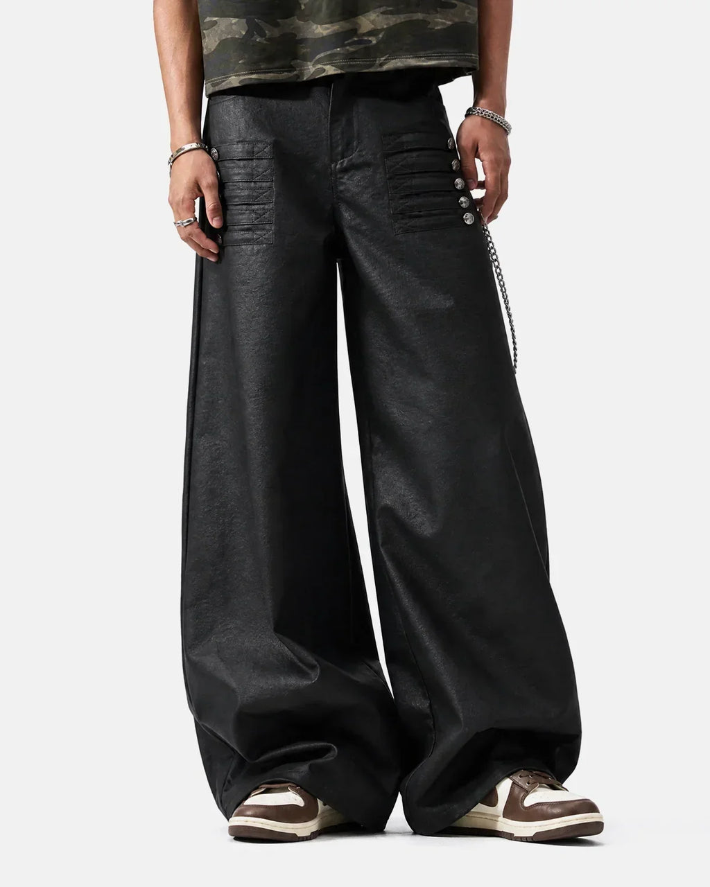 Black Graphic Wide Leg Pants | Flation Streetwear
