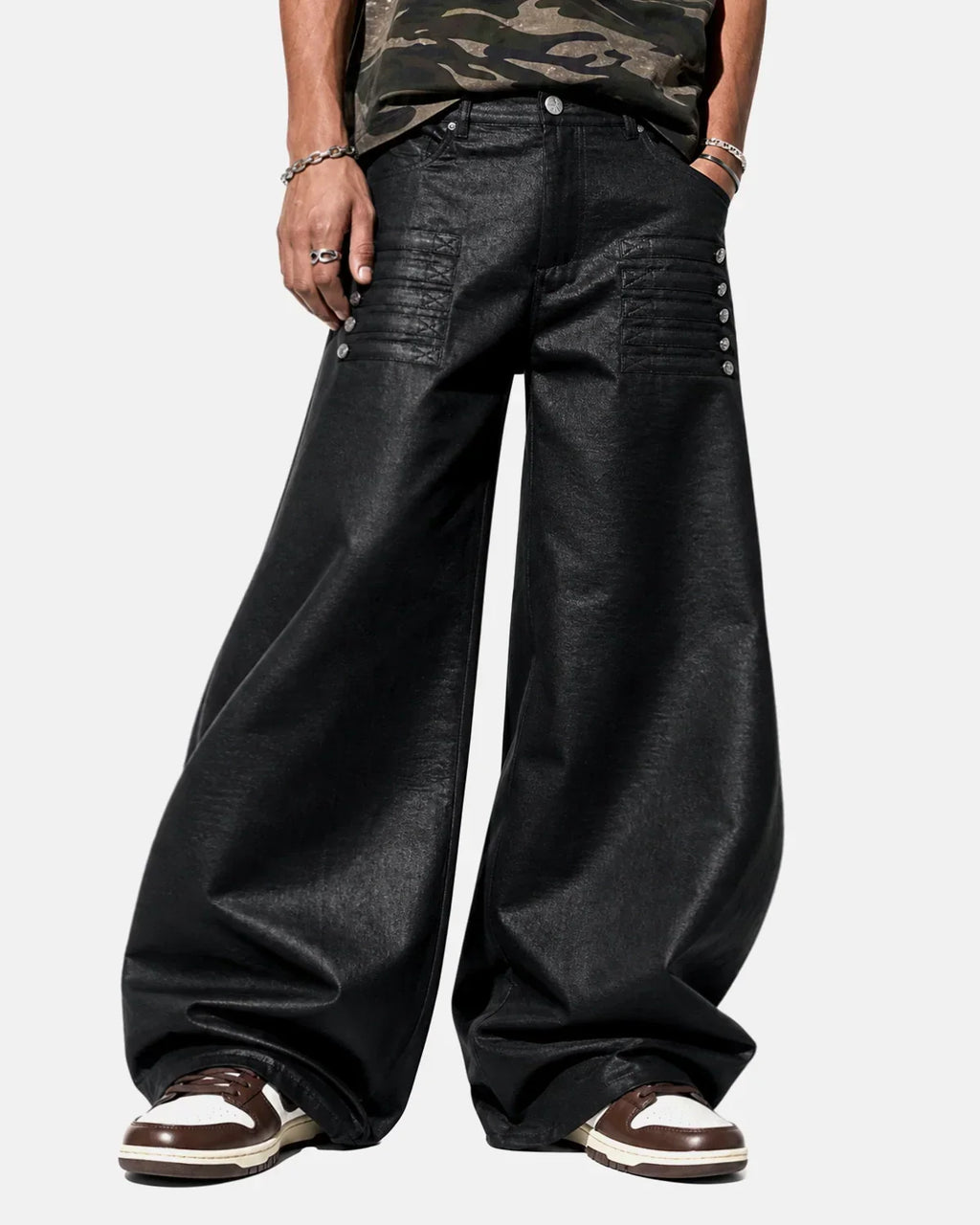 Black Graphic Wide Leg Pants | Flation Streetwear