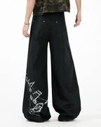 Black Graphic Wide Leg Pants | Flation Streetwear