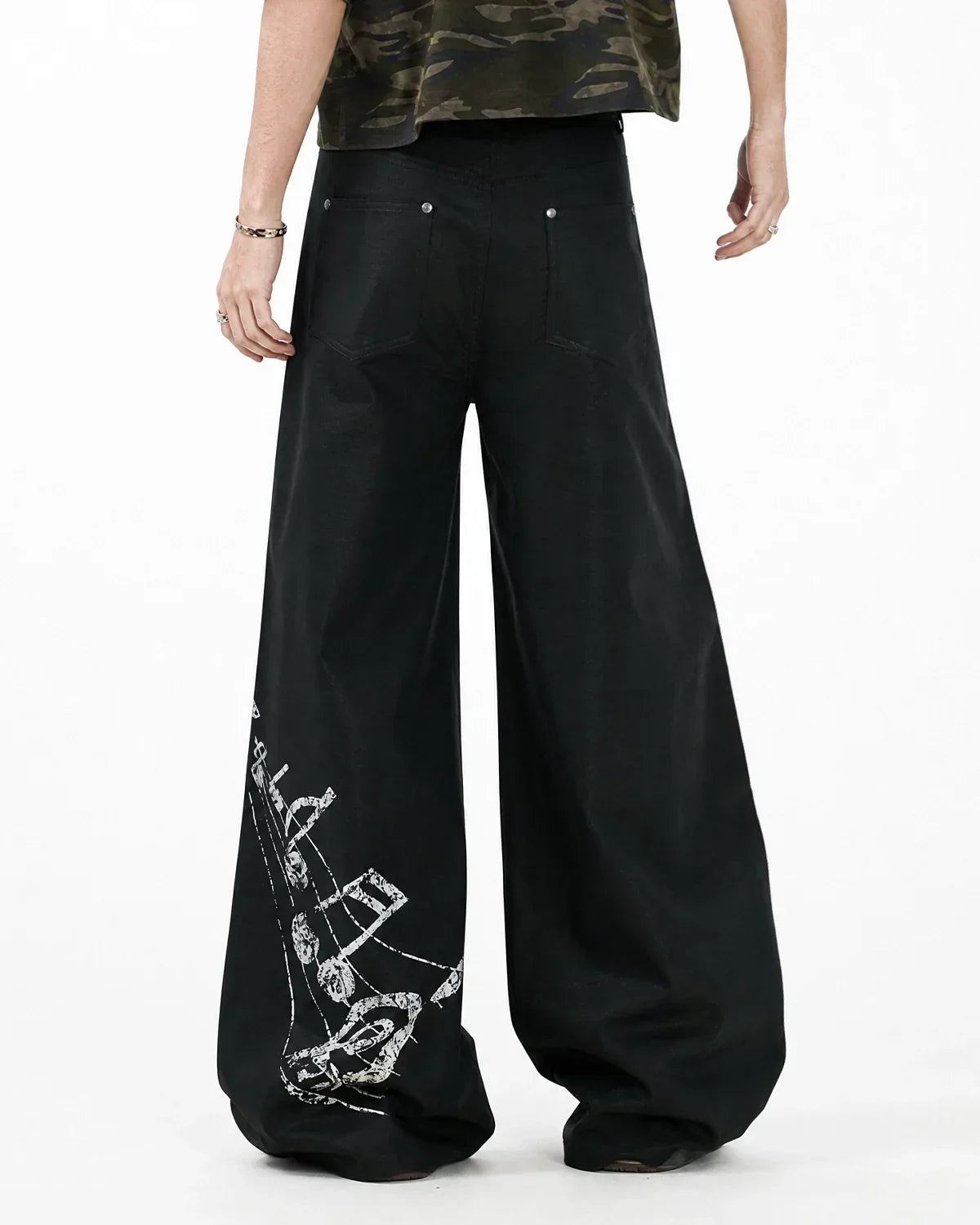 Black Graphic Wide Leg Pants | Flation Streetwear