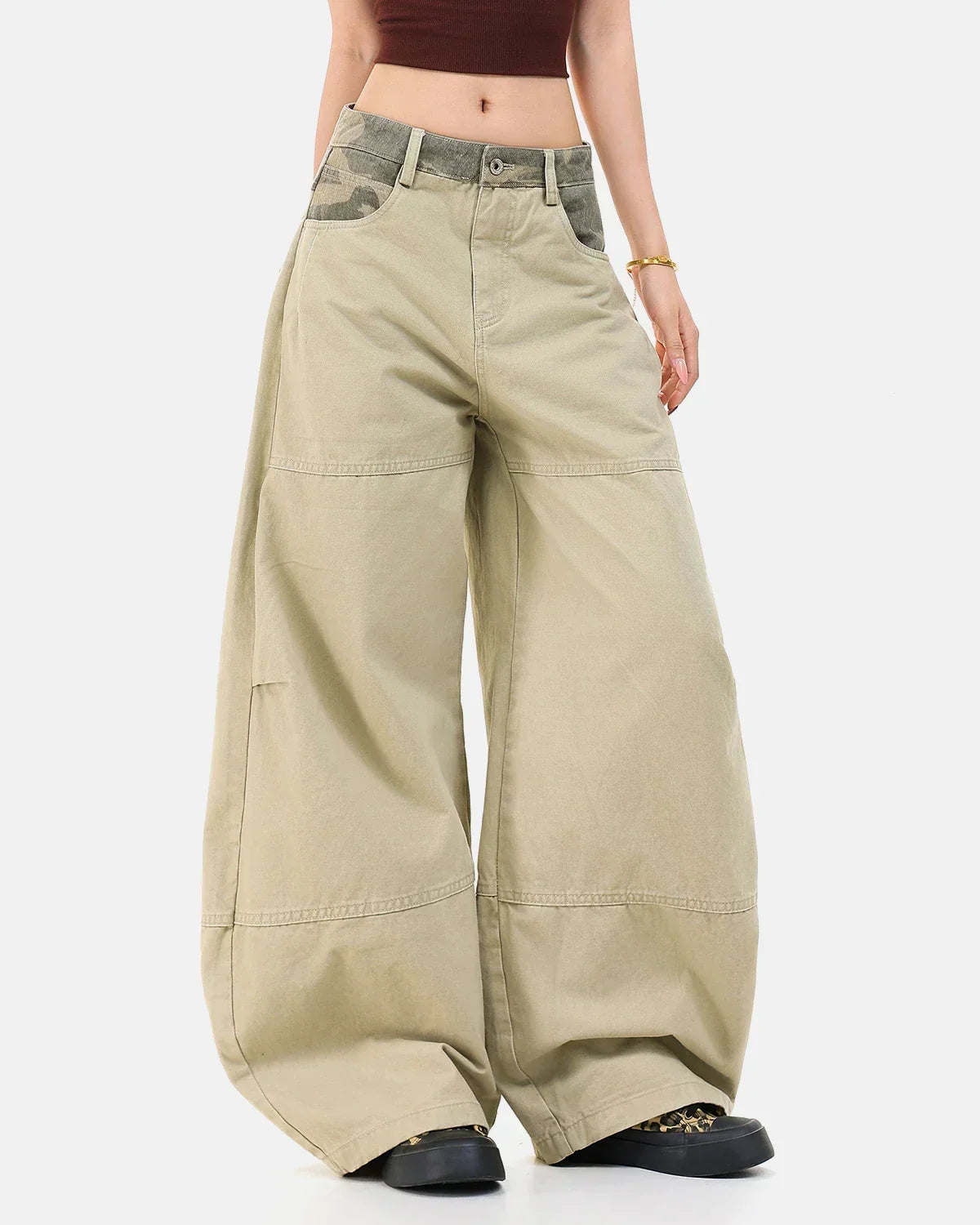 Camo Patchwork Barrel Pants | Flation Streetwear