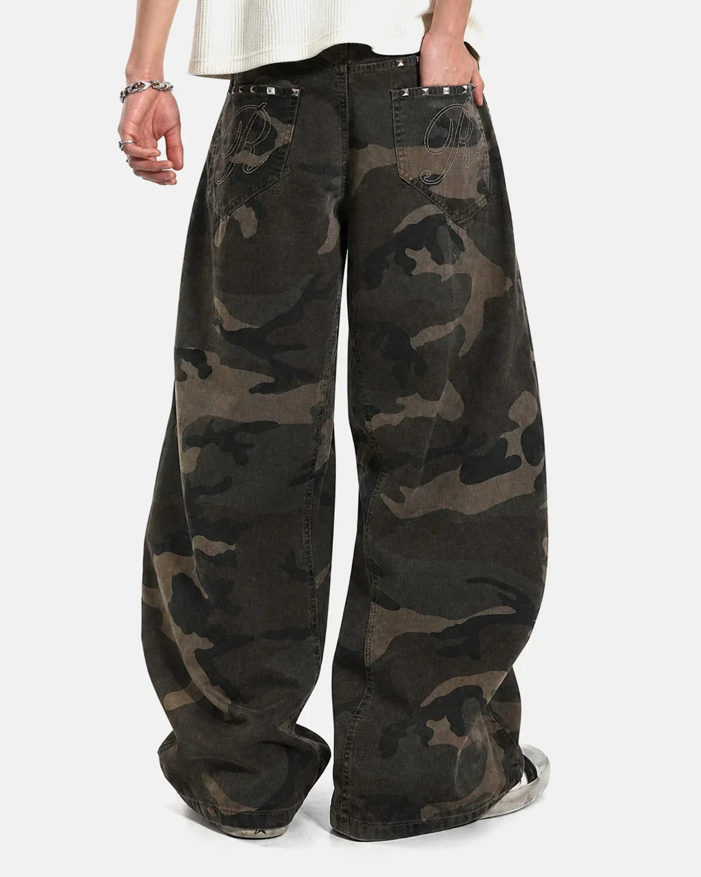Studded Camo Barrel Jeans | Flation Streetwear