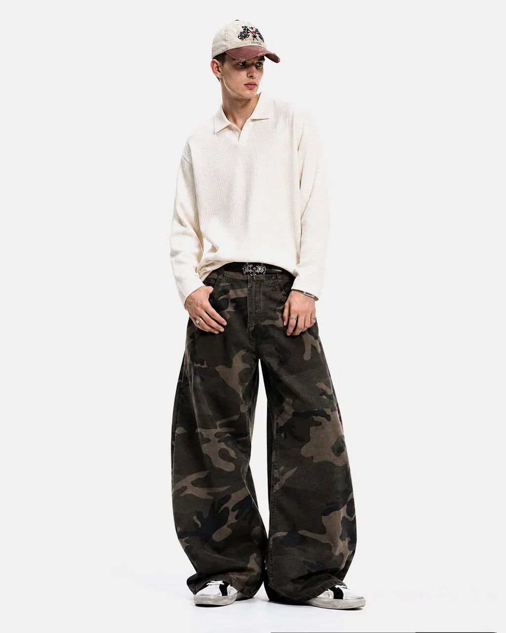 Studded Camo Barrel Jeans | Flation Streetwear
