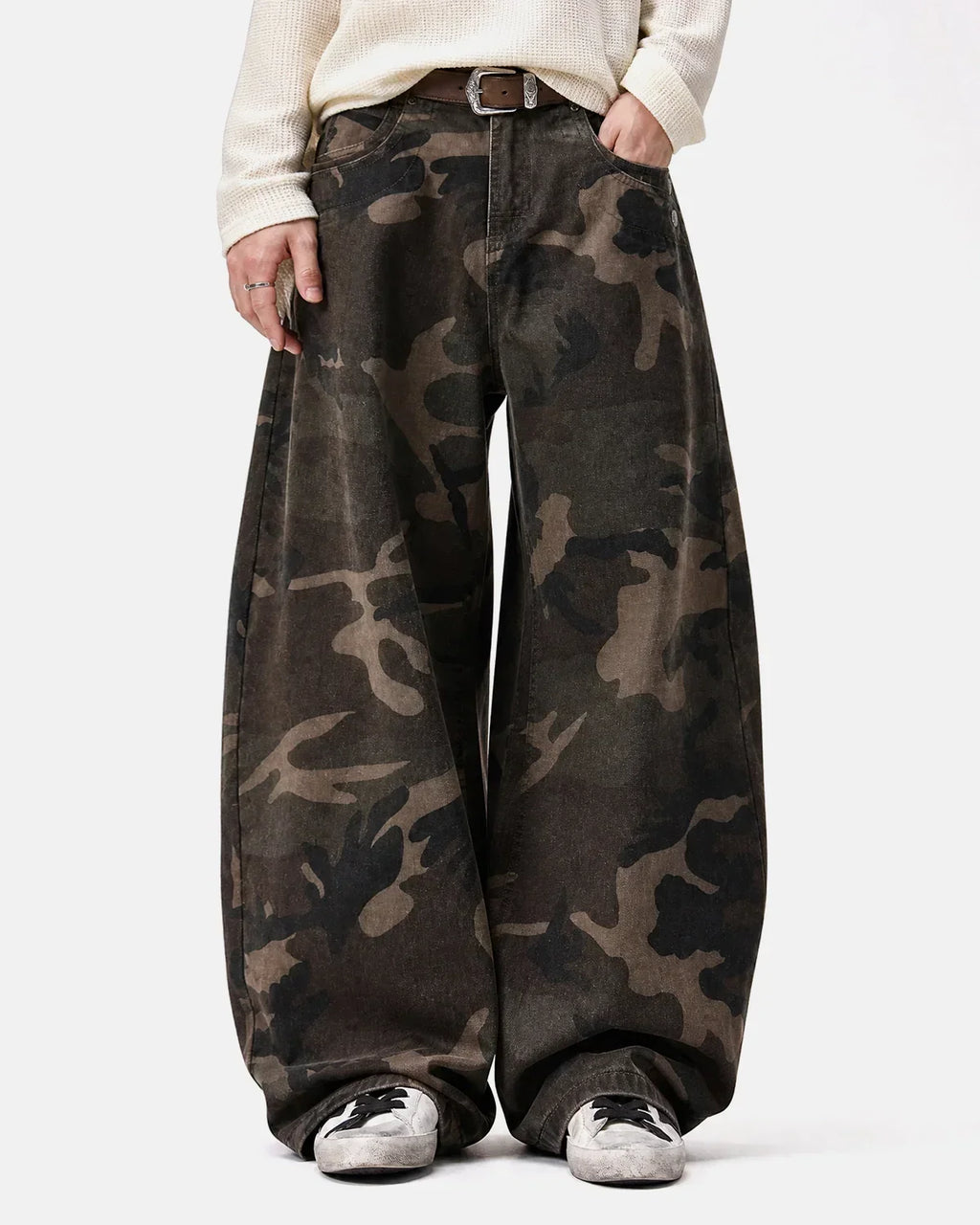 Studded Camo Barrel Jeans | Flation Streetwear