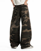 Studded Camo Barrel Jeans | Flation Streetwear