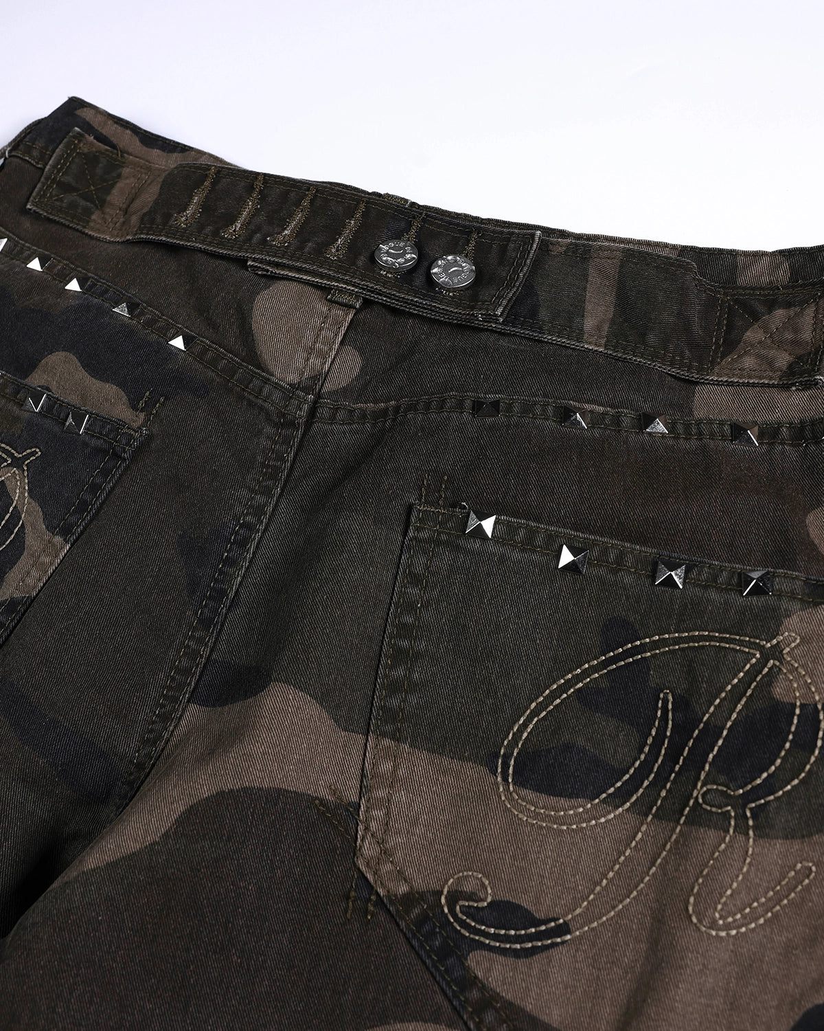 Studded Camo Barrel Jeans | Flation Streetwear