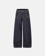 Side Lace-Up Raw Baggy Jeans | Flation Streetwear