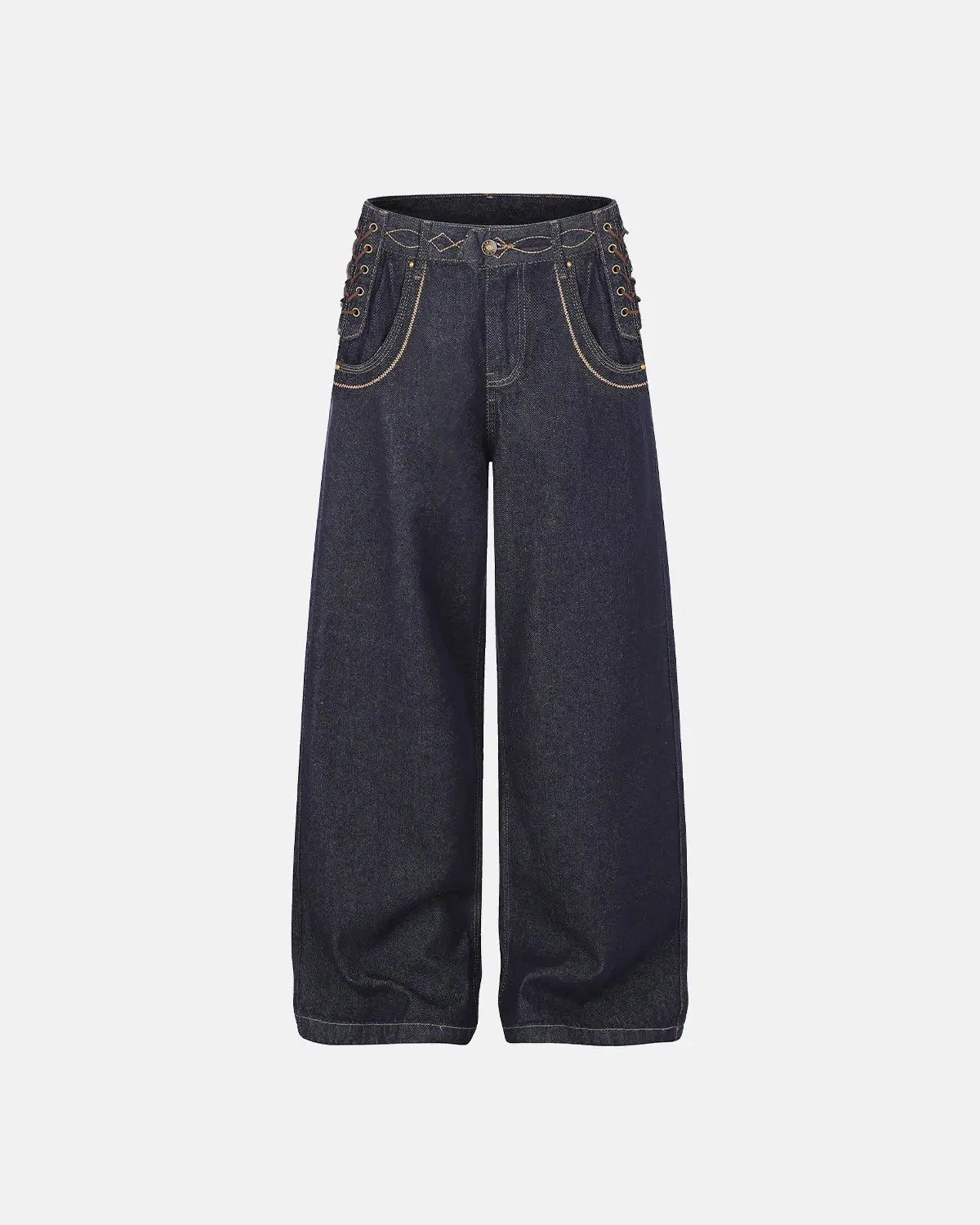 Side Lace-Up Raw Baggy Jeans | Flation Streetwear
