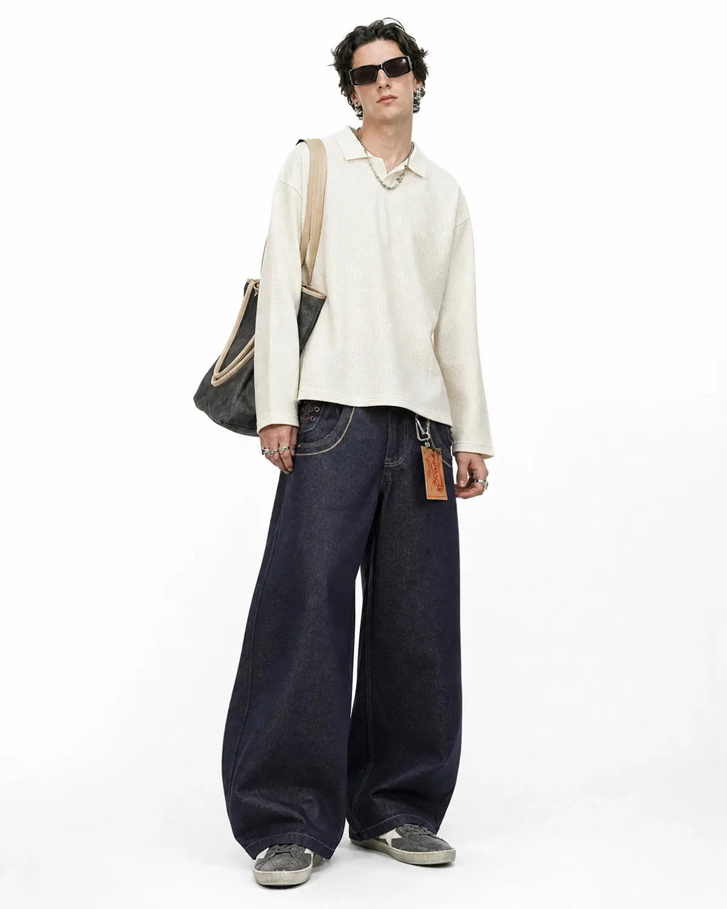 Side Lace-Up Raw Baggy Jeans | Flation Streetwear