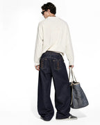 Side Lace-Up Raw Baggy Jeans | Flation Streetwear