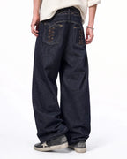 Side Lace-Up Raw Baggy Jeans | Flation Streetwear