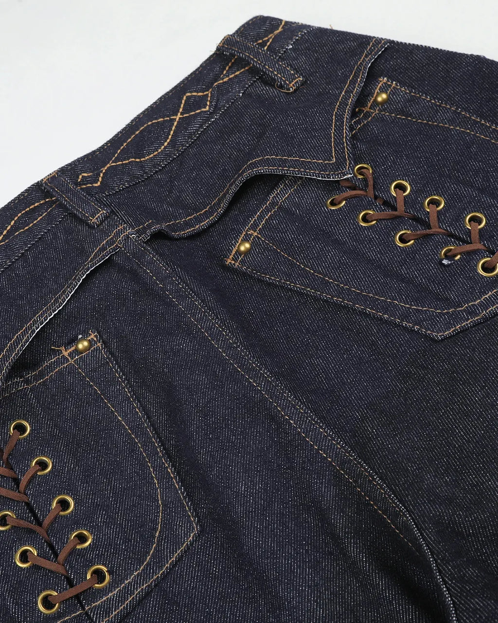 Side Lace-Up Raw Baggy Jeans | Flation Streetwear