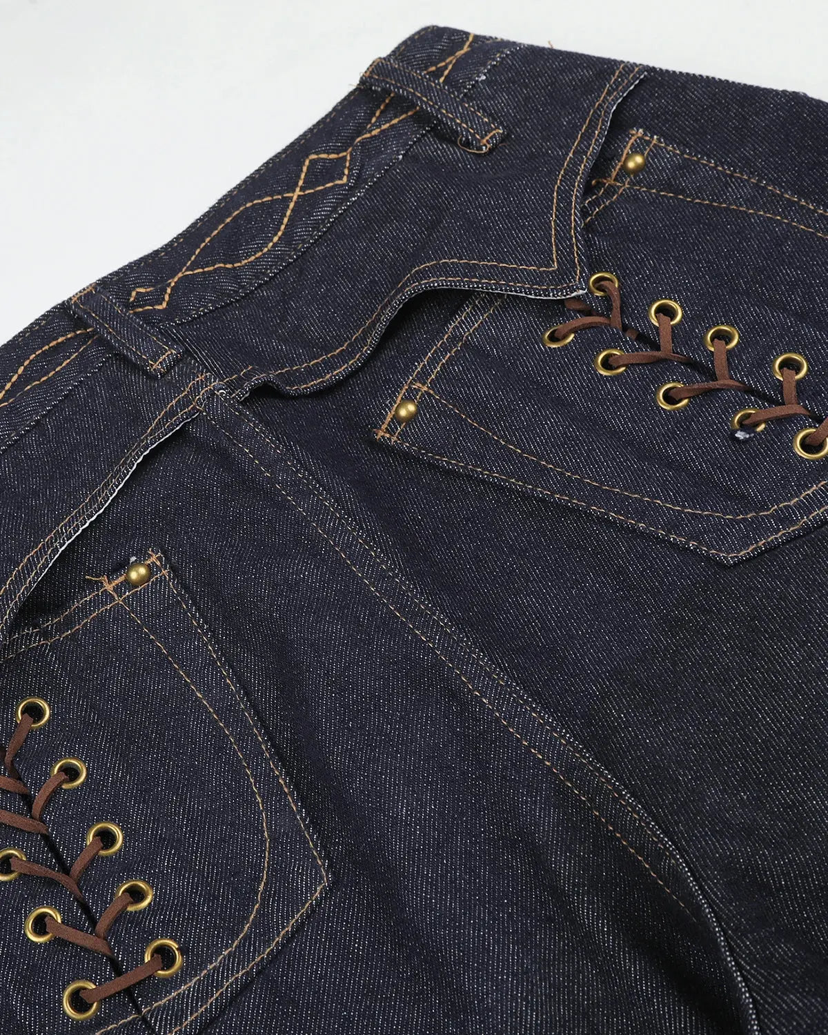 Side Lace-Up Raw Baggy Jeans | Flation Streetwear