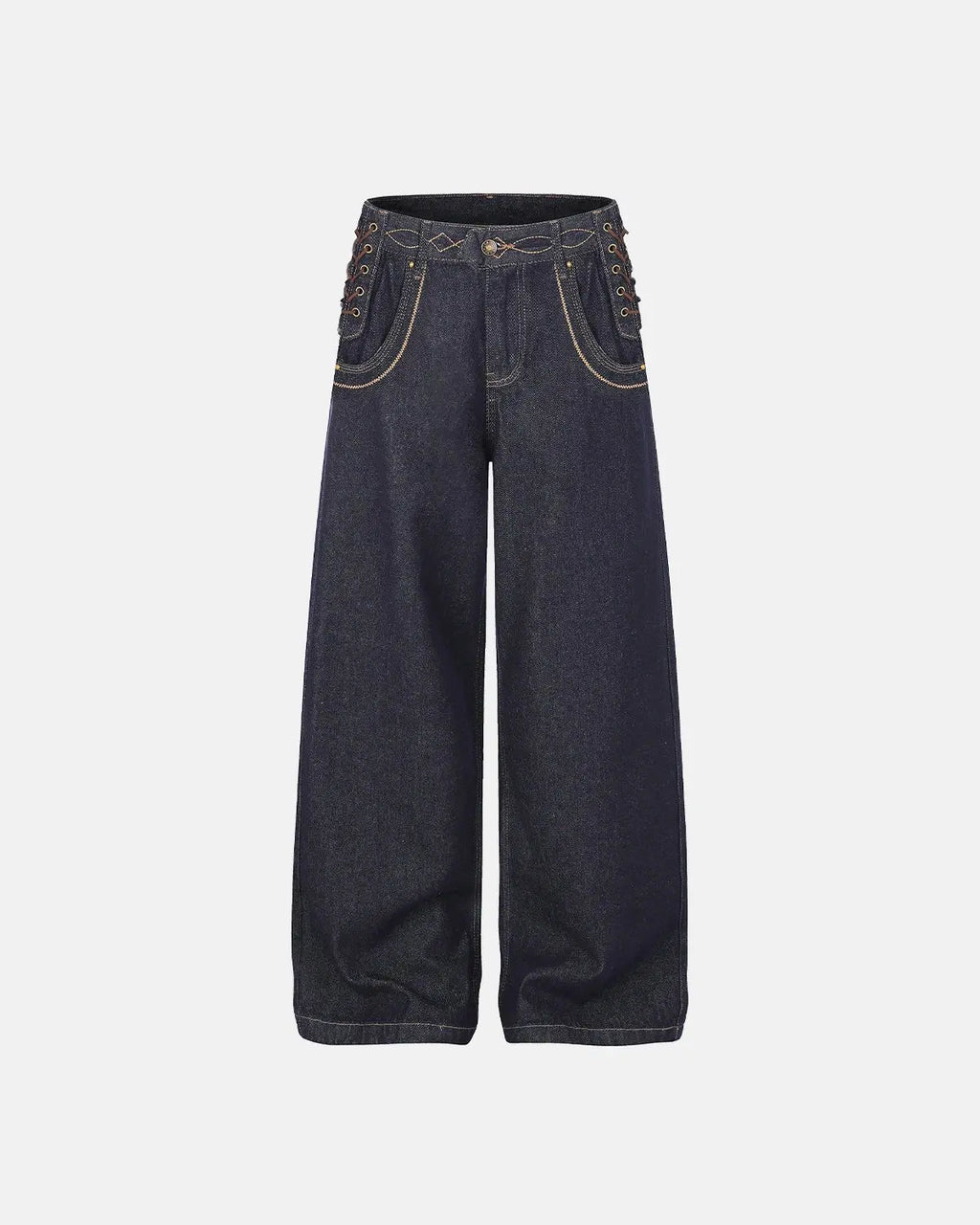 Side Lace-Up Raw Baggy Jeans | Flation Streetwear