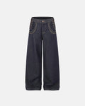 Side Lace-Up Raw Baggy Jeans | Flation Streetwear
