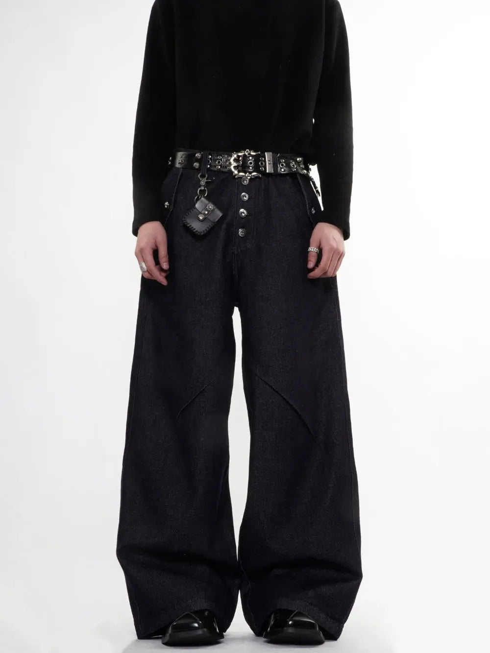 Buttons Up Raw Blue Baggy Jeans | Flation Streetwear