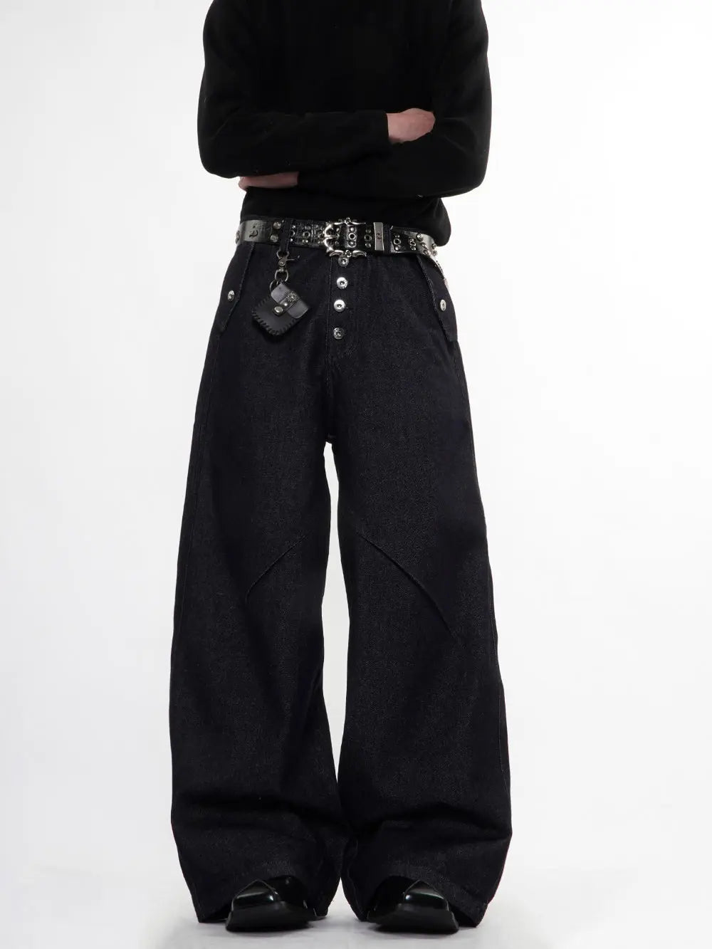 Buttons Up Raw Blue Baggy Jeans | Flation Streetwear