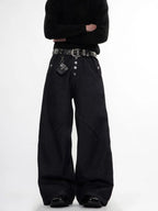 Buttons Up Raw Blue Baggy Jeans | Flation Streetwear