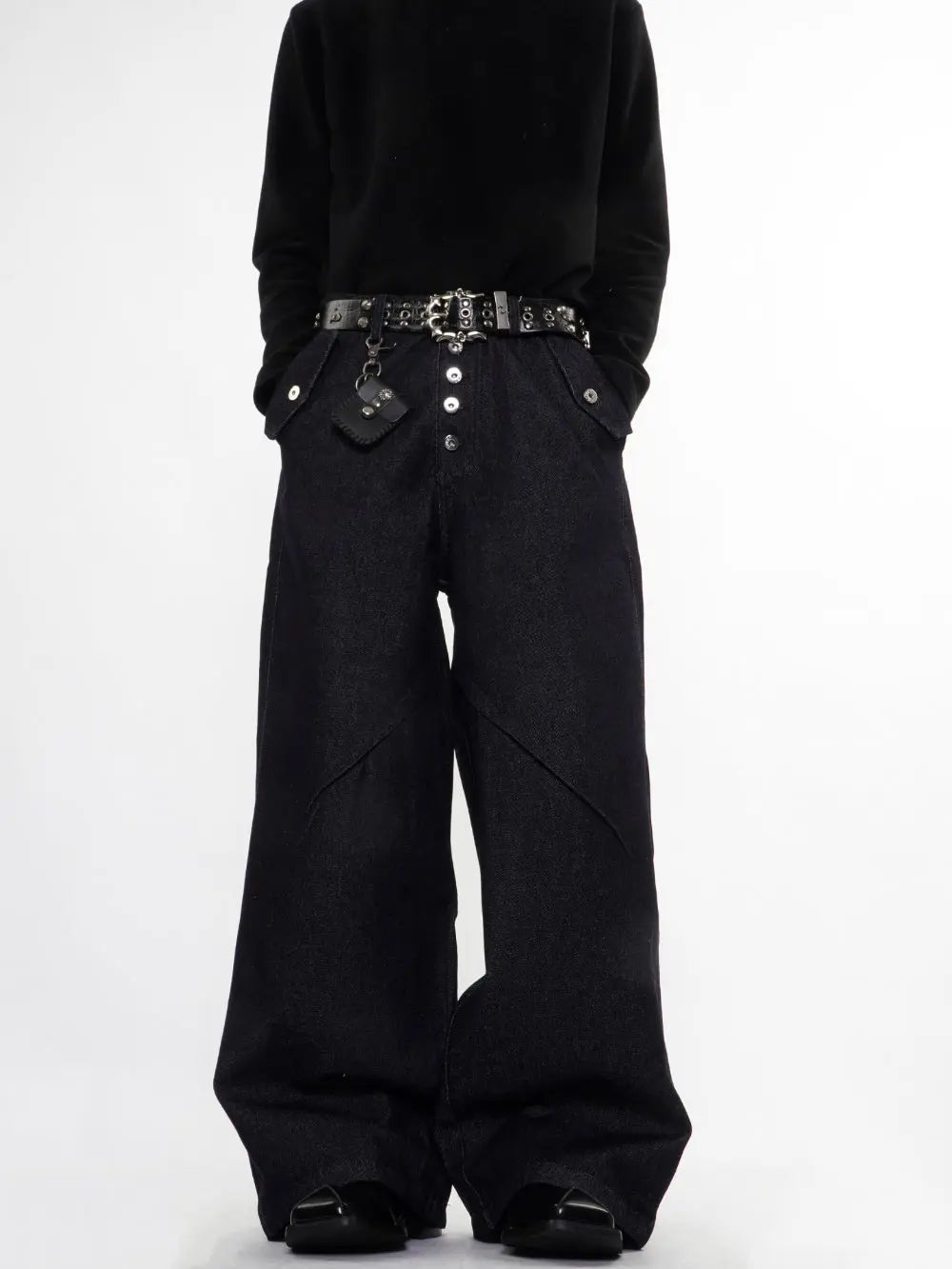 Buttons Up Raw Blue Baggy Jeans | Flation Streetwear
