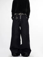 Buttons Up Raw Blue Baggy Jeans | Flation Streetwear