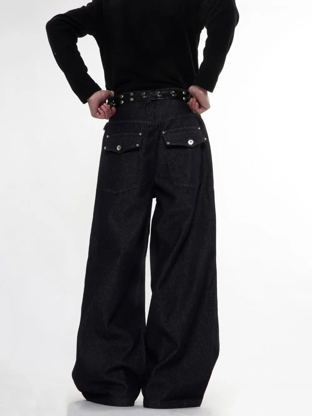 Buttons Up Raw Blue Baggy Jeans | Flation Streetwear