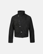 Cropped Asymmetric Button Denim Jacket | Flation Streetwear