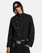 Cropped Asymmetric Button Denim Jacket | Flation Streetwear