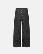 Button Detail Raw Baggy Jeans | Flation Streetwear