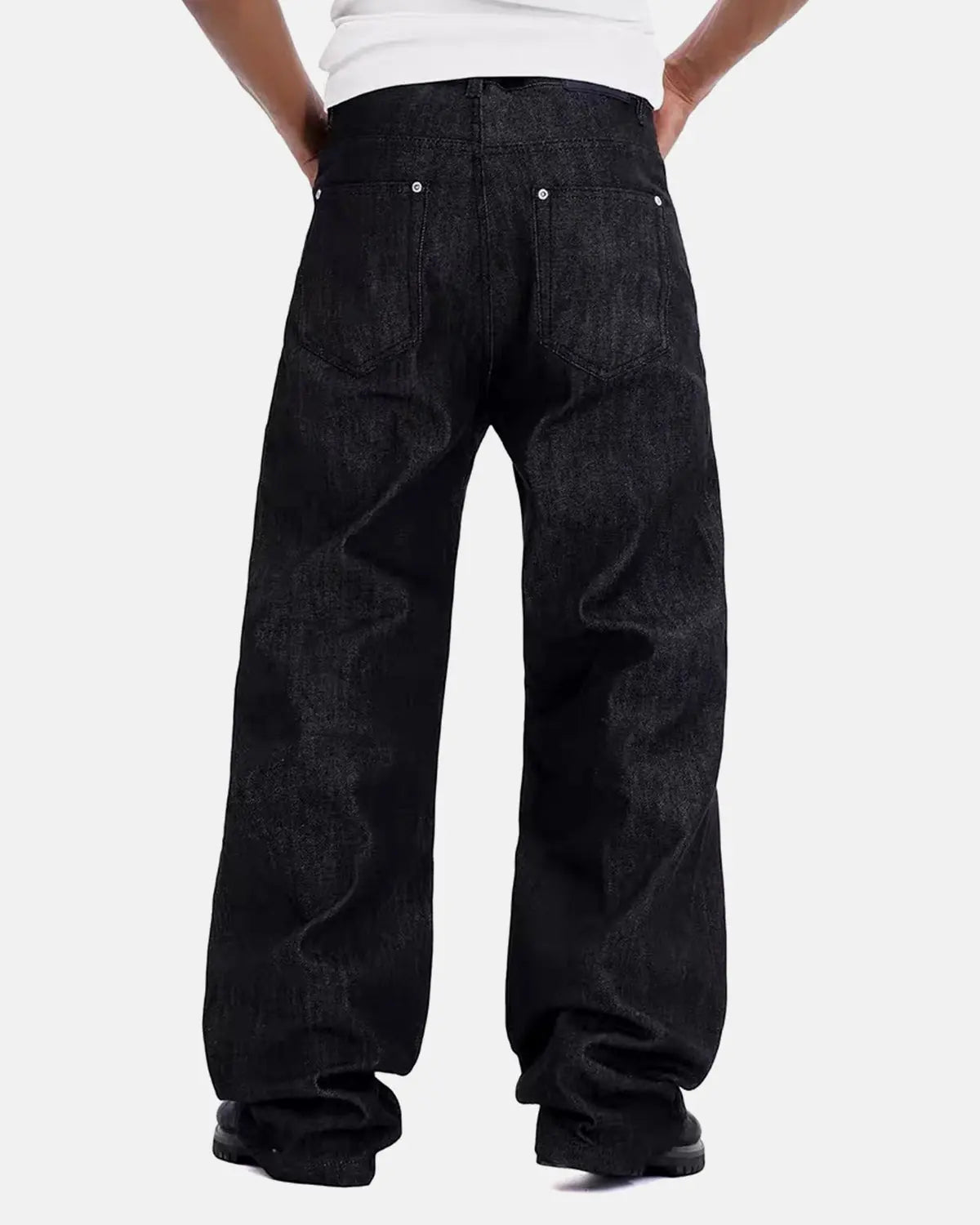 Button Detail Raw Baggy Jeans | Flation Streetwear