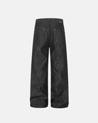 Button Detail Raw Baggy Jeans | Flation Streetwear