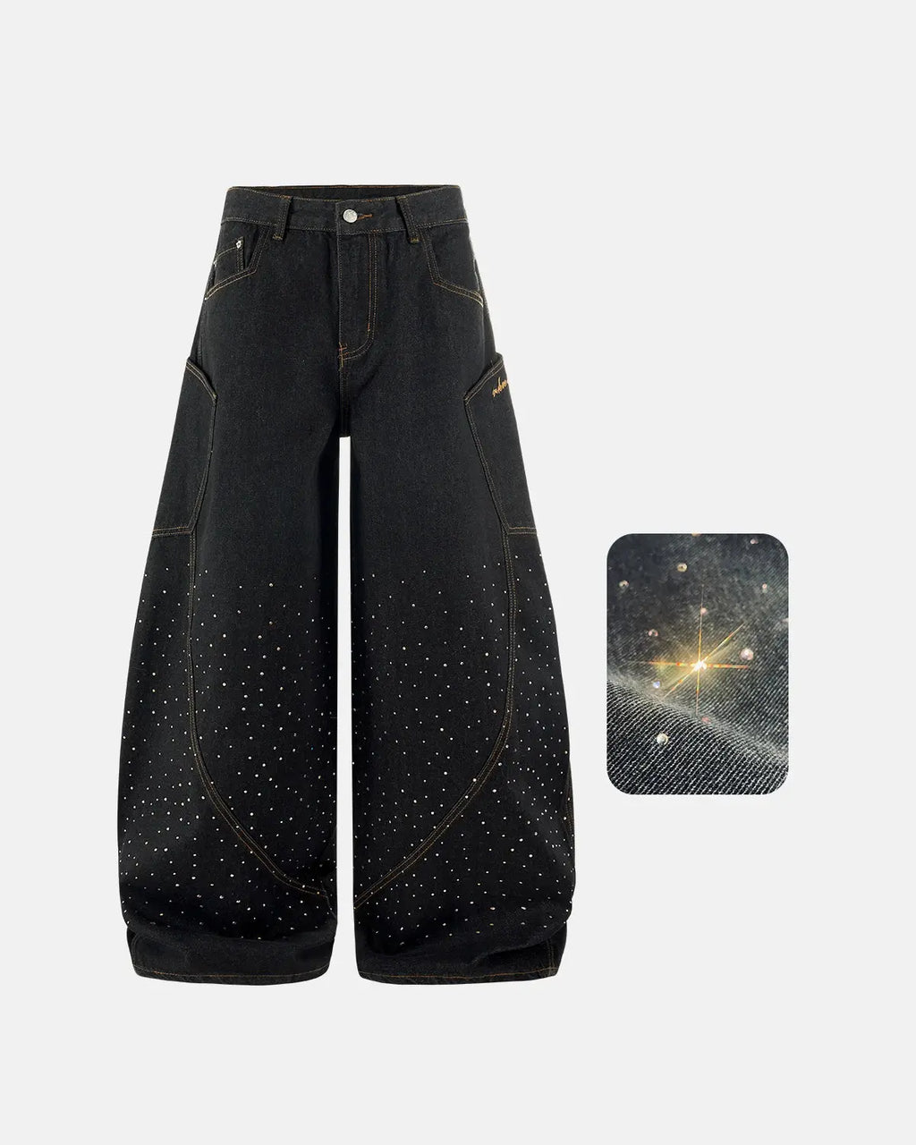 Colorful Rhinestone Raw Barrel Jeans | Flation Streetwear