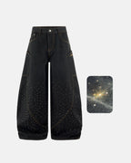 Colorful Rhinestone Raw Barrel Jeans | Flation Streetwear