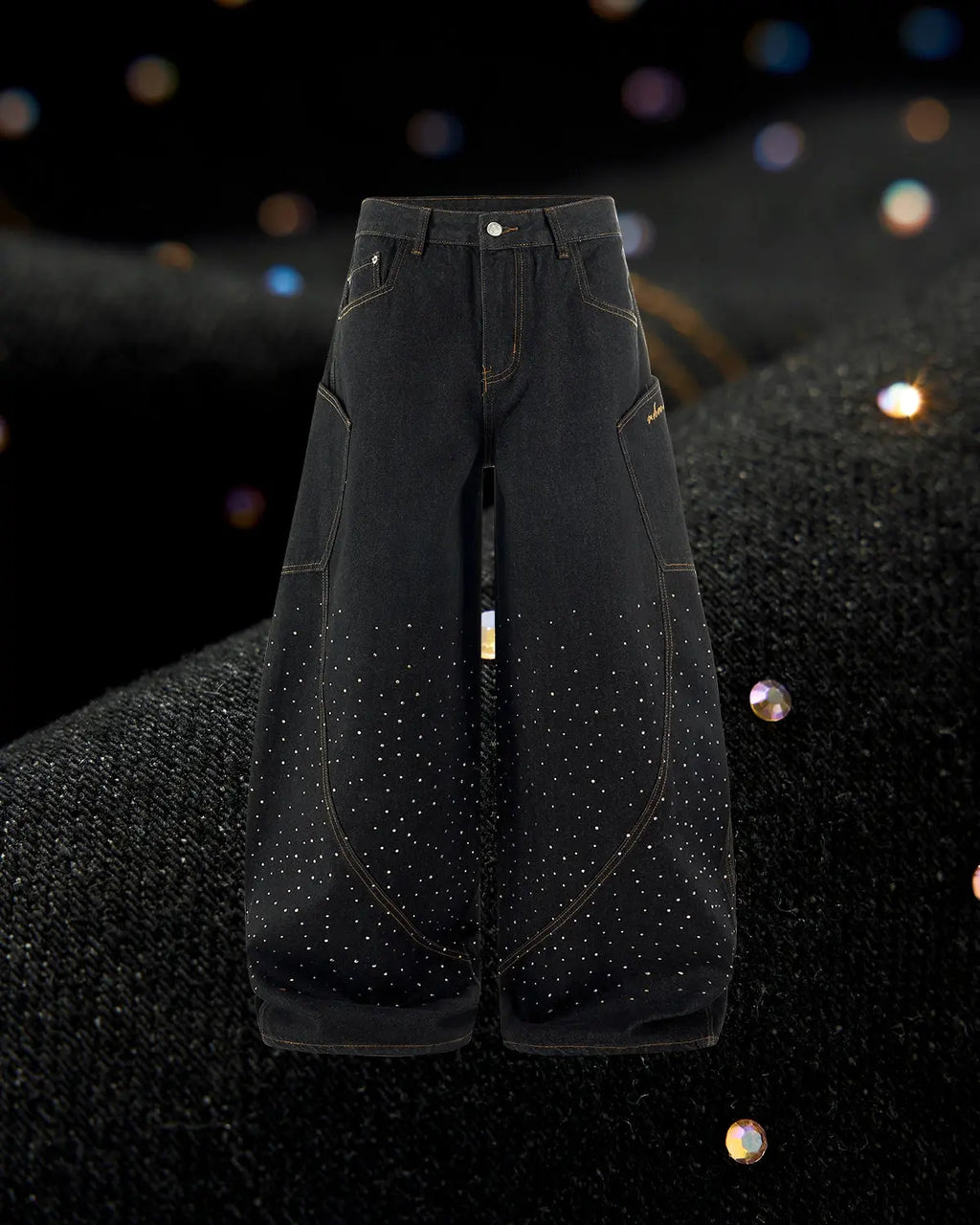 Colorful Rhinestone Raw Barrel Jeans | Flation Streetwear